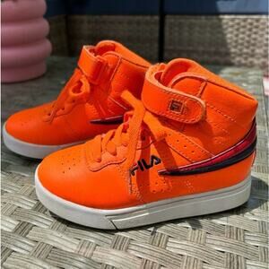 Vintage-Style Fila Basketball High Tops – “Hazard” Orange/Black – Kids Size 11